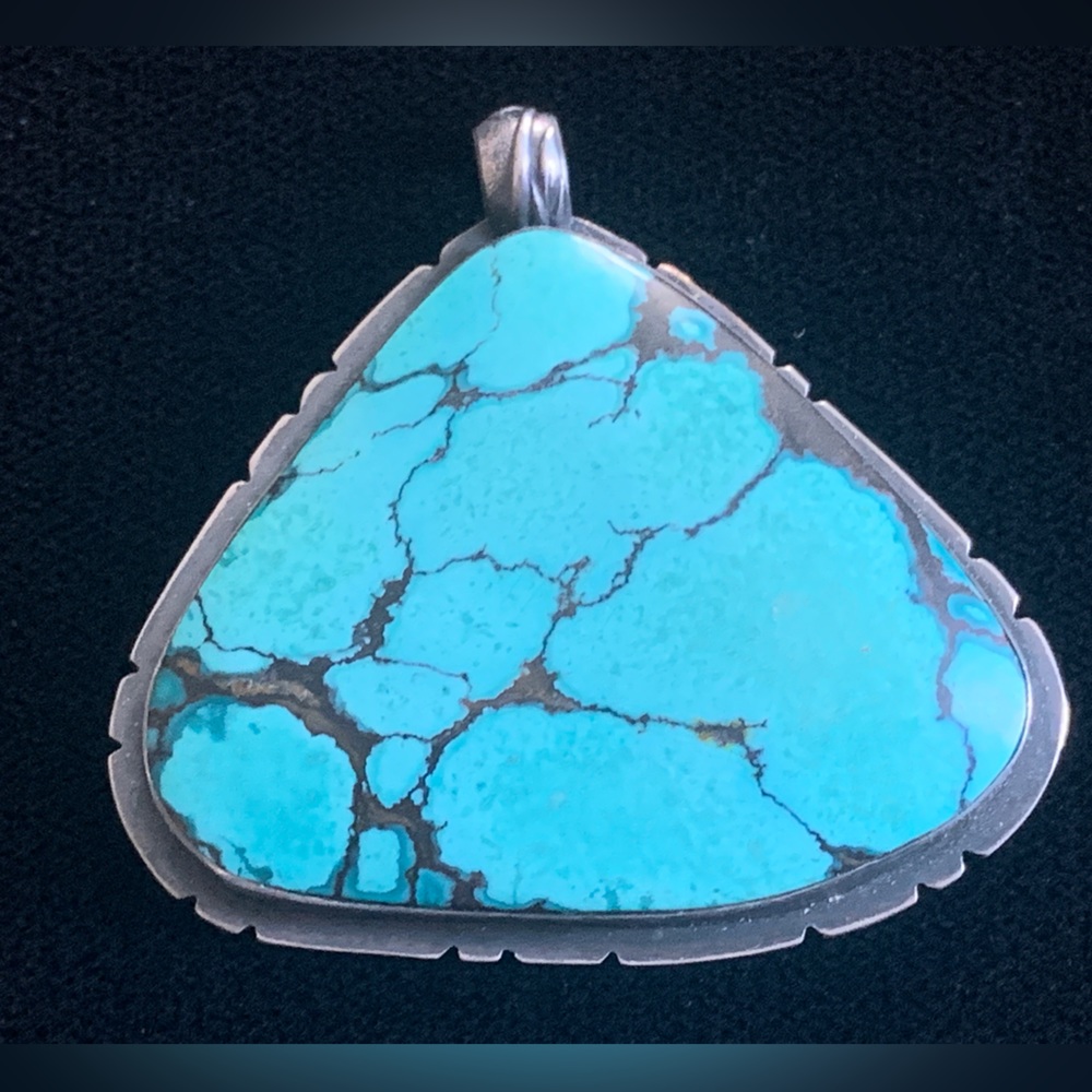 Artisan handmade turquoise and oxidized sterling silver pendant